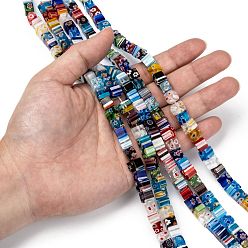 Mixed Color Cube Handmade Millefiori Glass Beads Strands, Mixed Color, 7~8x7~8x7~8mm, Hole: 1.5mm, about 48pcs/strand, 13.3 inch