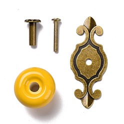 Gold Round-shaped Porcelain Cabinet Door Knobs, Kitchen Drawer Pulls Cabinet Handles, with Screw & Zinc Alloy Finding, Gold, 73x29.5x2mm