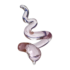 Pearl Pink Snake Transparent Glass Cuff Rings, Pearl Pink, US Size 7 1/4(17.5mm)