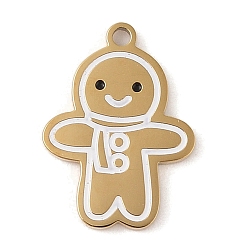 Gingerbread Man Рождественская тема ионного покрытия (IP) 304 подвески из эмали из нержавеющей стали, золотые, Колобок, 16.5x12x1.5 мм, отверстие : 1.2 мм