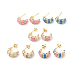 (52) Непрозрачная лаванда Эмалированные серьги-гвоздики в виде круассанов с прозрачными фианитами, настоящие позолоченные украшения из латуни для женщин, без кадмия и без свинца, разноцветные, 18 мм, штифты : 15x6.5 мм