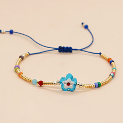 Темно-Голубой Плетеные браслеты из бисера и цветочных мотивов в стиле бохо, регулируемые браслеты из стеклянных бусин для женщин, глубокое синее небо, внутренний диаметр: 11 дюйм (28 см)