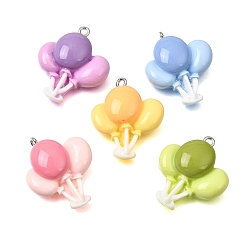 Color mezclado Colgantes de la resina opacos, dije de ramo de globos, con lazo de hierro platino, color mezclado, 28.5x24x9 mm, agujero: 2 mm