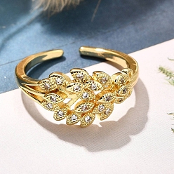 Настоящее золото 18K Кольца-манжеты для пальцев с покрытием из латуни с микропаве из прозрачного кубического циркония для женщин, долговечный, лист, реальный 18 k позолоченный, 10 мм