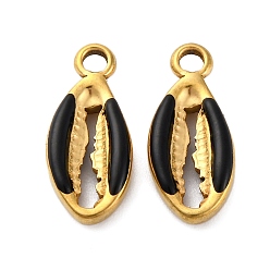 Черный 304 подвески из нержавеющей стали, с эмалью, подвеска в виде раковины каури, золотые, чёрные, 17x8x3 мм, отверстие : 2 мм