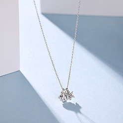 Платинированный Летний пляж с родиевым покрытием 925 ожерелья с подвесками в виде ракушек и морских звезд из стерлингового серебра с микропаве и прозрачным кубическим цирконием, Реальная платина, 15.91 дюйм (40.4 см)