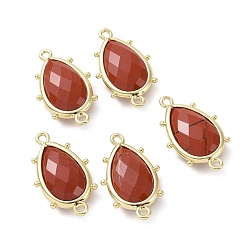Красный Камень Подвески из натуральной красной яшмы, с позолоченными латунными петлями по краям, граненые, слеза, 24x14.5x5 мм, Отверстие : 1.2 мм & 1.4 мм