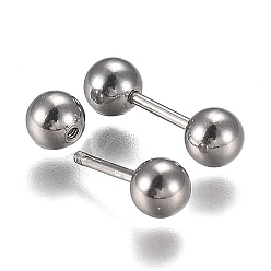 Stainless Steel Color 304 Stainless Steel Ball Stud Earrings, Barbell Cartilage Earrings, Stainless Steel Color, 13~14x4mm, Pin: 1mm, 24pairs/set