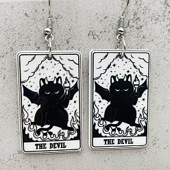 Черный Акриловые серьги-подвески с мультяшной тематикой, прямоугольник с рисунком в форме кошки, платина, чёрные, 62 мм