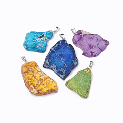 (52) Непрозрачная лаванда Натуральный регалит / имперская яшма / морские отложения яшмовые подвески, с фурнитурой железной платинового оттенка, окрашенные, самородки, разноцветные, 35~60x22~36x4.5~6 мм, отверстие : 7x3.5 мм