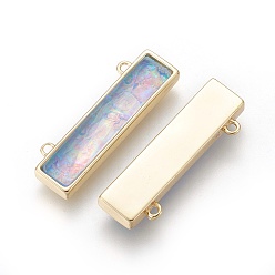 Sky Blue Synthetic Opal Pendants, with Brass Findings, Rectangle, Golden, Sky Blue, 26.5x8.5~9x4~4.5mm, Hole: 1.2mm