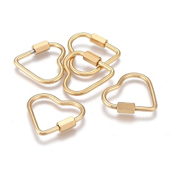 Golden 304 Stainless Steel Screw Carabiner Lock Charms, for Necklaces Making, Heart, Golden, 21.5x24x4mm, Screw: 7x4mm