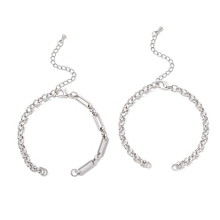 Нержавеющая Сталь Цвет 2 шт. 2 стили 304 изготовление браслетов-цепочек из нержавеющей стали, со сплавочной фурнитурой, цвет нержавеющей стали, 6.38 дюйм (16.2 см), 1 шт / стиль