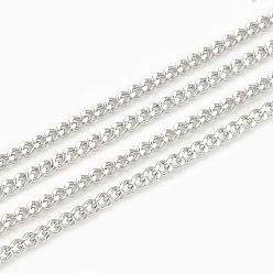 Платинированный Пайки, без кадмия, без никеля и без свинца, граненые латунные бордюрные цепи, цепи с алмазной огранкой, с катушкой, Реальная платина, 2x1.4x0.4 мм, около 98.42 футов (30 м) / рулон