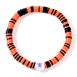 Белый Браслеты из полимерной глины хейши на Хэллоуин, пластиковые украшения для женщин, плоские круглые с пауком, белые, 6.89 дюйм (17.5 см)