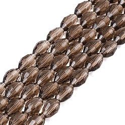 Camel Transparent Glass Beads Strands, Rice, Faceted, Camel, 8~9x5~6mm, Hole: 0.9~1mm, about 67~68pcs/strand, 22.83~23.62 inch(58~60cm)