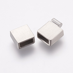 Stainless Steel Color 304 Stainless Steel Magnetic Clasps with Glue-in Ends, Rectangle, Frosted, Stainless Steel Color, 21x10x5mm, Hole: 3x8mm