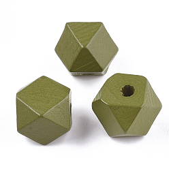 Olive Bemalte Naturholzperlen, Polyeder, Olive, 15.5~16x15.5~16x12 mm, Bohrung: 3 mm
