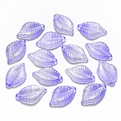 Розовато-лиловый Двухцветные прозрачные стеклянные подвески, с блеском порошок, лист, розовато-лиловый, 22.5x14.5x3.5 мм, отверстие : 1.2 мм