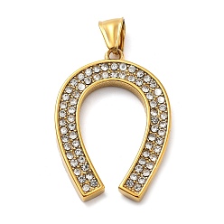 Золотой 304 из нержавеющей стали горный хрусталь подвески, ионное покрытие (ip), подкова, золотые, 41.5x29.5x4 мм, отверстие : 8.5x4.5 мм