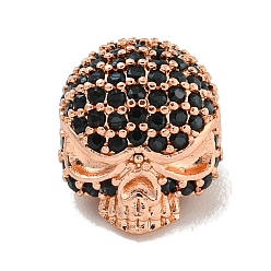 Розовое Золото Латунь микропаве черный кубический цирконий, череп, розовое золото , 10x11x10 мм, отверстие : 1.5 мм