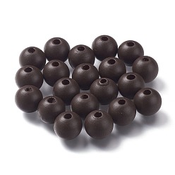 Coconut Brown Painted Natural Wood Beads, Round, Coconut Brown, 16mm, Hole: 4mm