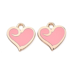 Pink Подвески из эмали и сплава, сердце прелести, стойки покрытие, золотые, розовые, 12x11.5x1 мм, отверстие : 1.6 мм