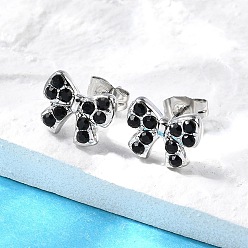 Нержавеющая Сталь Цвет 304 из нержавеющей стали серьги, со стразами, бантом, цвет нержавеющей стали, 8.5x11 мм