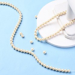 Light Yellow Eco-Friendly Dyed Glass Pearl Round Beads Strands, Grade A, Cotton Cord Threaded, Light Yellow, 8mm, Hole: 0.7~1.1mm, about 52pcs/strand, 15 inch
