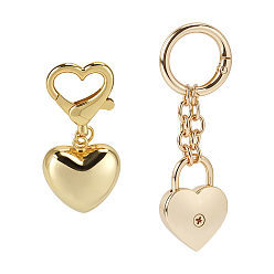 Golden 2Pcs Stainless Steel Bag Charms, with Alloy Lobster Claw Clasps & Spring Gate Rings, Golden, 52~81mm