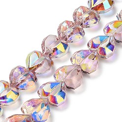 Сливовый Гальванизируйте прозрачное стекло бисер нитей, сердце, граненые, с покрытием AB цвета, с половиным покрытием, слива, 15x13x8.5 мм, отверстие : 1 мм, около 50 шт / нитка, 23.62 дюйм (60 см)