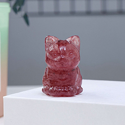 Клубничный Кварц Натуральная клубничная кварцевая статуэтка кошки, украшение для дисплея, украшения из энергетических камней, 20x30 мм