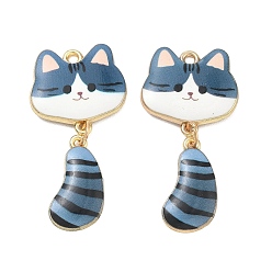 Стально-синий Печатные подвески сплава, подвески в форме кошки, стойки покрытие, золотые, стальной синий, 40x19.5x2.5 мм, отверстие : 1.8 мм