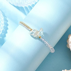 Прозрачный Граненый биконусный стеклянный с круглыми стеклянными бусинами плетеные браслеты из бисера, с натуральным цитрином и латунными круглыми бусинами, прозрачные, внутренний диаметр: 2-1/4~3-3/4 дюйм (5.55~9.5 см)