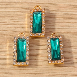 Green Alloy Rhinestone Pendants, with Glass, Rectangle, Green, 22x9mm, 10pcs/set