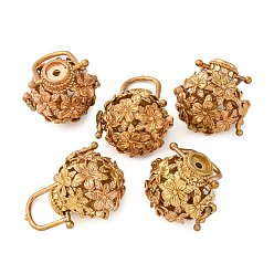 Без Покрытия Подвески из латуни с полыми клетками, круглая с цветком, сырой (без покрытия), 23x23x20 мм, отверстие : 7x10 мм, Внутренние размеры: 12 mm