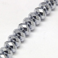 Platinum Plated Electroplate Non-magnetic Synthetic Hematite Beads Strands, Faceted, Rondelle, Grade A, Platinum Plated, 8x4mm, Hole: 1.2mm, about 83pcs/strand, 16 inch
