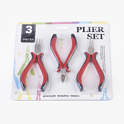 Red DIY Jewelry Tool Sets, Ferronickel Side Cutting Pliers, Chain Nose Pliers and Round Nose Pliers, Red, 115~130x55~60mm