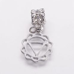 Platinum Alloy European Dangle Charms, Large Hole Pendants, Chakra, Manipura, Platinum, 28mm, 18x14x1mm, Hole: 4mm