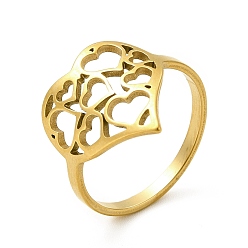 Золотой Ионное покрытие (ip) 201 перстни из нержавеющей стали, полые кольца с широкой полосой сердца для женщин, золотые, внутренний диаметр: 18 мм, Сердце: 16.5x15.5x1 mm