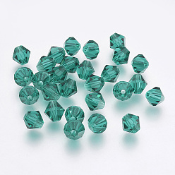 Teal Imitation Austrian Crystal Beads, Grade AAA, Faceted, Bicone, Teal, 6x6mm, Hole: 0.7~0.9mm
