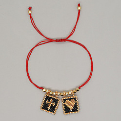 Черный Богемные стеклянные браслеты с подвесками из бисера, плетеные браслеты из синтетического шнура для женщин, прямоугольник с крестом и сердцем, с 304 из нержавеющей стали бусы, чёрные, 11.02 дюйм (28 см)