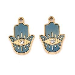 Hamsa Hand 304 нержавеющей стальной эмали подвески, Злые чары глаз, со стразами, золотые, хамса рука, 17.5x11.5x2 мм, отверстие : 1.6 мм