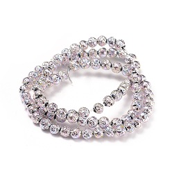 (966) Внутренний цвет Кристалл / Лиловато-лиловый на подкладке Гальванические бусины из натуральной лавы, круглые, с покрытием цвета радуги, 4~4.5 мм, отверстие : 0.8 мм, около 90 шт / нитка, 15.3 дюйм (39 см)