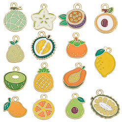 Mixed Shapes 60piezas 15 estilos de dijes de esmalte de aleación de frutas, la luz de oro, formas mixtas, 13.5~18x10~14x1~1.5 mm, agujero: 1.4~1.8 mm, 4 piezas / estilo