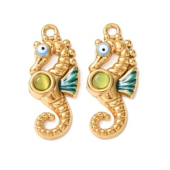Зеленый 304 нержавеющей стальной эмали подвески, прелести морских коньков, ионное покрытие (ip), реальный 18 k позолоченный, зелёные, 32x13.5x4.5 мм, отверстие : 2 мм