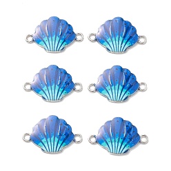 Dodger Blue Alloy Enamel Connector Charms, Platinum, Shell, Dodger Blue, 15x24mm
