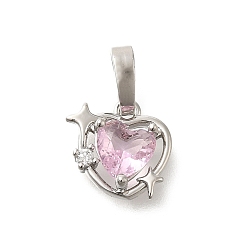 Платина Латунные микро проложить кубического циркония прелести, долговечный, без кадмия и без свинца, сердце, платина, 11x11x4 мм, отверстие : 3.5x4.5 мм