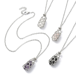 Смешанные камни Ожерелья с подвесками в виде мешочка в технике макраме из натуральных драгоценных камней, сменный камень, 304 колье-цепочка из нержавеющей стали с застежкой-карабином, 17-3/4 дюйм (45 см)