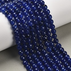 Темно-Синий Натуральный белый нефритовый шарик нити, окрашенные, граненые, круглые, темно-синий, 6 мм, отверстие : 1 мм, около 60 шт / нитка, 14.06~14.45 дюйм (35.7~36.7 см)